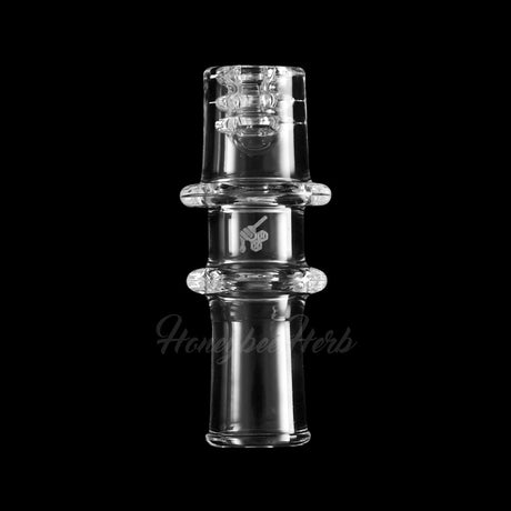 Honeybee Herb Honeycomb Barrel Quartz E-Nail, Clear, Front View on Black Background