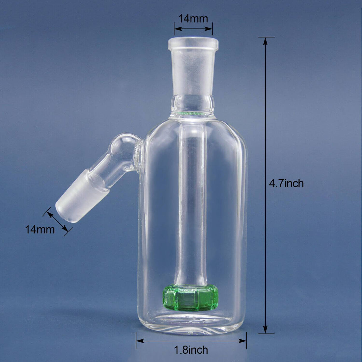 PILOT DIARY Ash Catcher with Green Percolator 14mm, Front View with Dimensions