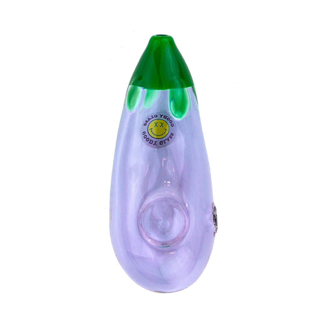 Goody Glass Eggplant Hand Pipe - Front View on White Background