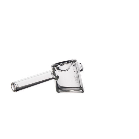 MJ Arsenal Kickstand Hand Pipe with clear glass and logo, side view on white background