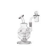 MJ Arsenal Royale Mini Dab Rig, clear borosilicate glass with 10mm female joint, front view on white background