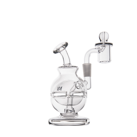 MJ Arsenal Royale Mini Dab Rig, clear borosilicate glass with 10mm female joint, front view on white background