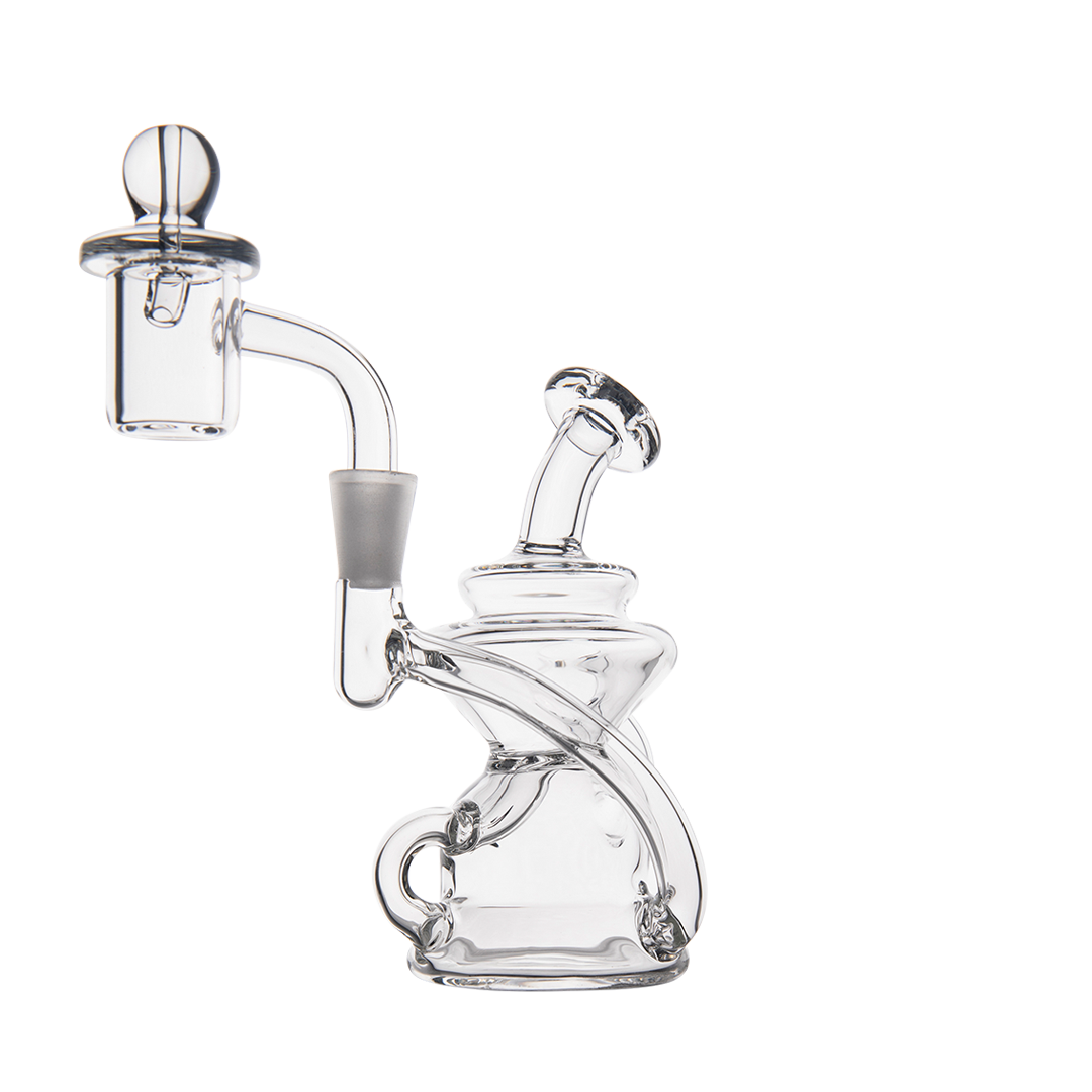 MJ Arsenal Hydra Mini Dab Rig with banger hanger design, clear borosilicate glass, and recycler percolator