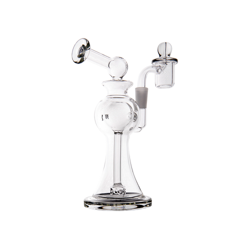 MJ Arsenal Apollo Mini Dab Rig, clear borosilicate glass, 7" height, with 90-degree banger hanger.