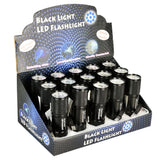 15pc Black Light LED Flashlight Display Set on Shelf, Compact Design, Battery Powered