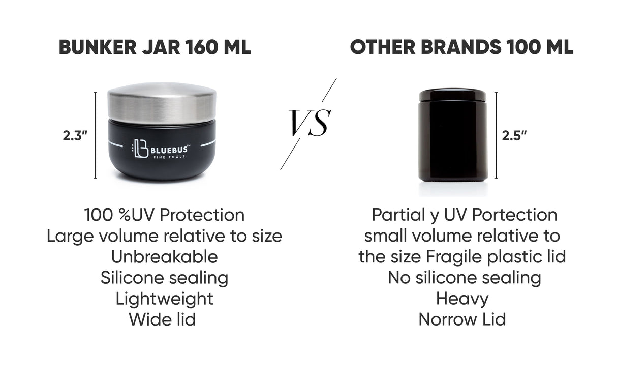 BUNKER Airtight Stash Jar comparison, showcasing UV protection and durable design versus other brands.