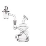 MJ Arsenal Hydra Mini Dab Rig, clear borosilicate glass, 90-degree banger hanger design, side view