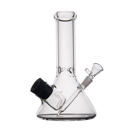 MJ Arsenal Cache Bong in clear borosilicate glass, compact beaker design with 45-degree joint