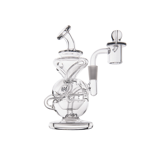 MJ Arsenal Infinity Mini Dab Rig, clear borosilicate glass, 90-degree banger hanger design