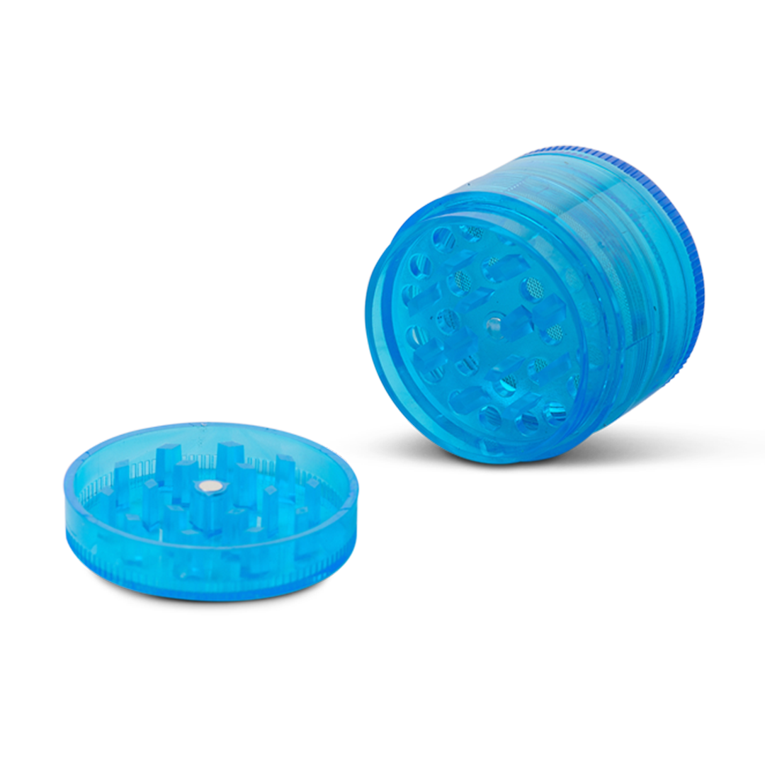 Human Grade 2" Blue Plastic Grinder - Durable with Sharp Teeth, Front View