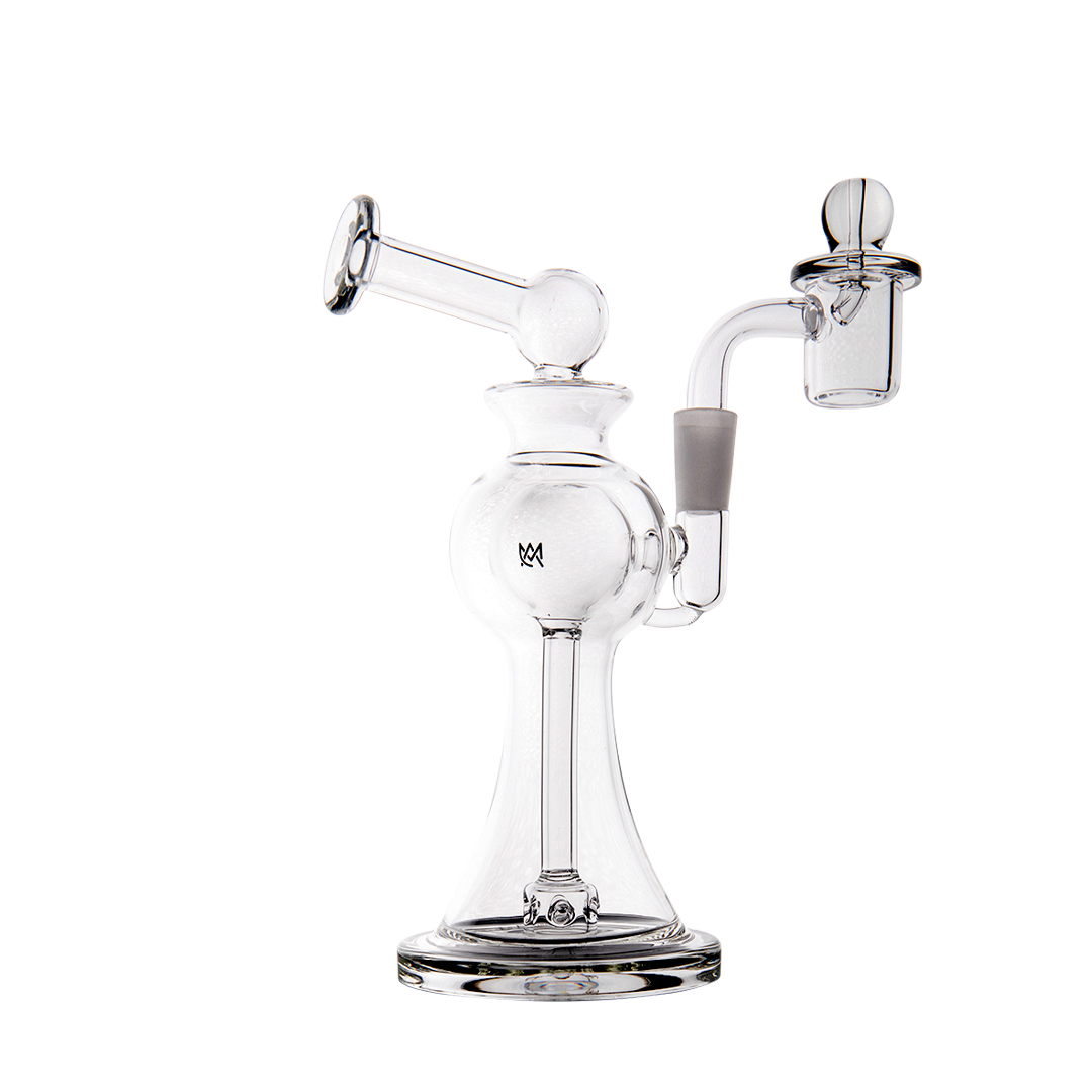 MJ Arsenal Apollo Mini Dab Rig, clear borosilicate glass, 7" with 90-degree banger hanger