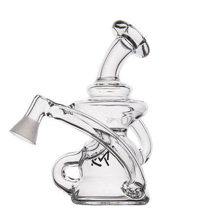 MJ Arsenal Hydra Vape Edition mini dab rig, clear glass, side view with angled mouthpiece