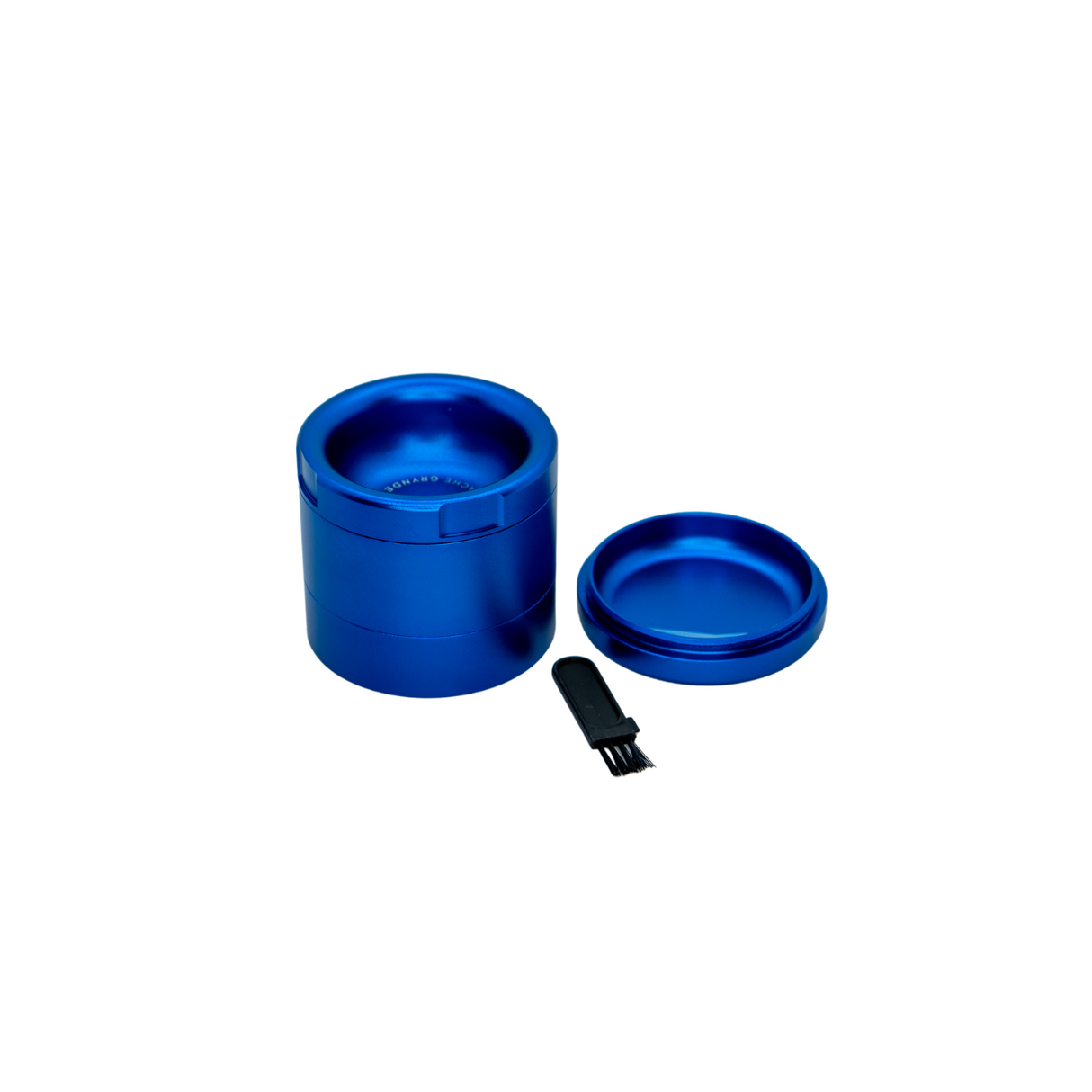 Stacheproductswholesale Grynder (N.Y.A.G) 4 Piece in blue, top view with magnetic lid and scraper