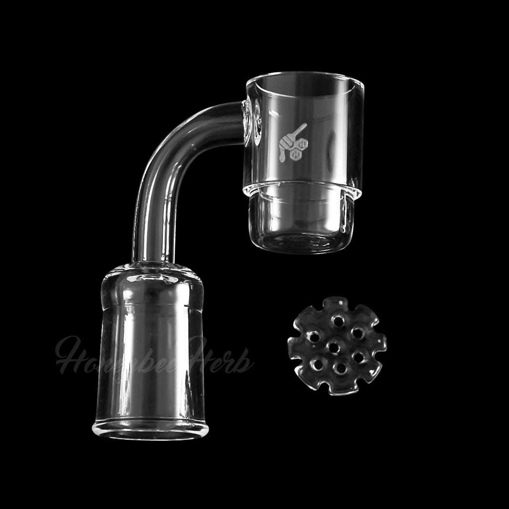 Honeybee Herb Honey Disc Deep Dish Quartz Banger at 90° angle with clear design for dab rigs