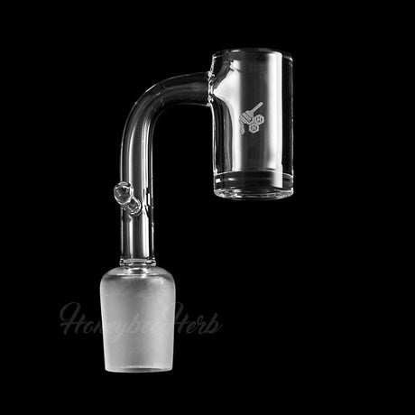Honeybee Herb ENAIL Original Quartz Banger, 90° Degree, Clear, Side View on Black Background