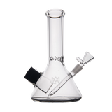 MJ Arsenal Cache Bong in clear borosilicate glass, compact beaker design with 45-degree joint
