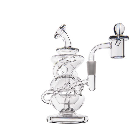 MJ Arsenal Infinity Mini Dab Rig, Compact Dual Recycler, 90 Degree Quartz Banger, Side View