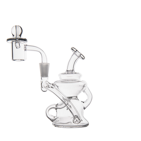 MJ Arsenal Hydra Mini Dab Rig front view, clear borosilicate glass with banger hanger design