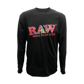 RAW Black Long Sleeve Shirt with Iconic Logo, Crew Neck, Front View