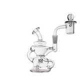 MJ Arsenal Hydra Mini Dab Rig, clear borosilicate glass, 90-degree banger hanger design, front view