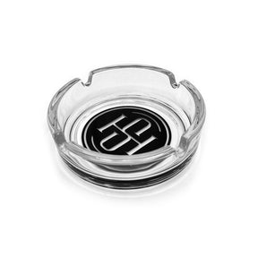 High Society Primo Crystal Glass Ashtray, top view, with elegant black design