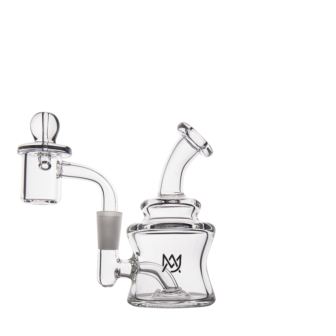 MJ Arsenal Jammer Mini Dab Rig, clear borosilicate glass, 10mm female joint, 4" height, front view