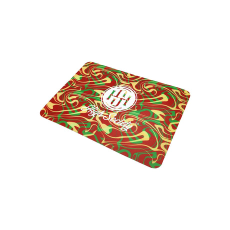 High Society Rasta-themed Rectangle Dab Mat with Swirl Patterns - Top View