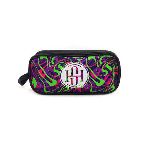 High Society Limited Edition Stash Case with vibrant green and purple design, front view on white background