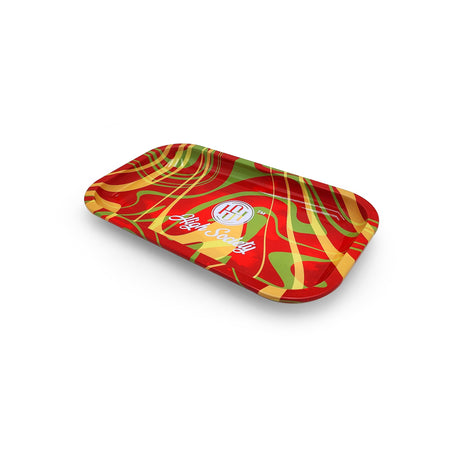 High Society Medium Rolling Tray with Rasta Design - Angled Top View