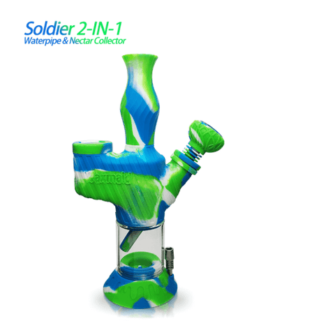 Waxmaid Soldier 2-in-1 Pipe & Nectar Collector in Blue White Green, 360-degree view