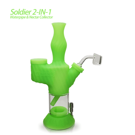 Waxmaid Soldier GID Green 2 in 1 Pipe & Nectar Collector, versatile smoking accessory