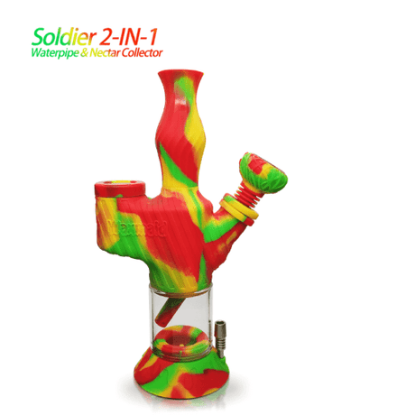 Waxmaid Soldier Rasta 2 in 1 Pipe & Nectar Collector front view on white background