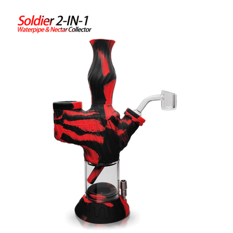 Waxmaid Soldier 2-in-1 Pipe & Nectar Collector in Black Red, Front View, Versatile Smoking Accessory