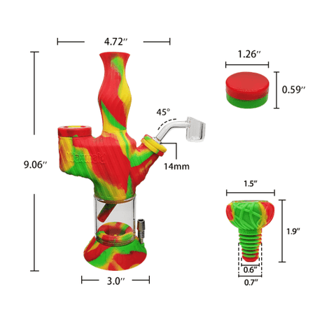 Waxmaid Soldier 2-in-1 Pipe & Nectar Collector with dimensions, front and side views