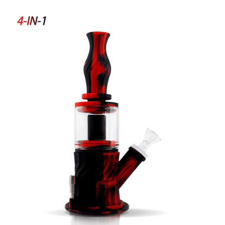 Waxmaid 4-in-1 Double Percolator Silicone Water Pipe in Black Red, Front View