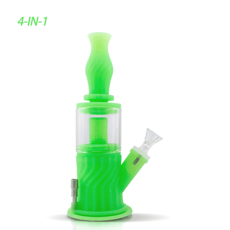 Waxmaid GID Green 4-in-1 Double Percolator Silicone Water Pipe, Front View on White Background