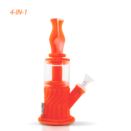 Waxmaid 4-in-1 Double Percolator Silicone Water Pipe in Translucent Orange, Front View