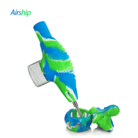 Waxmaid Airship Nectar Collector Kit in Blue White Green with Quartz Tip - Front View