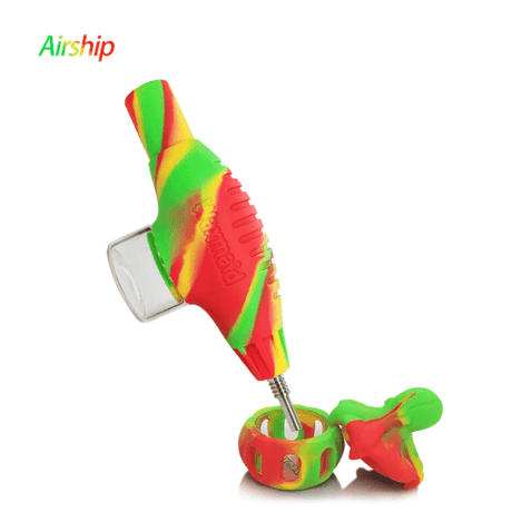 Waxmaid Airship Nectar Collector Kit in Rasta colors, side view with detachable tip and filter