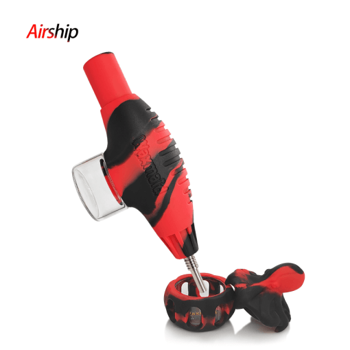 Waxmaid Airship Nectar Collector Kit in Black Red - Side View with Silicone Body