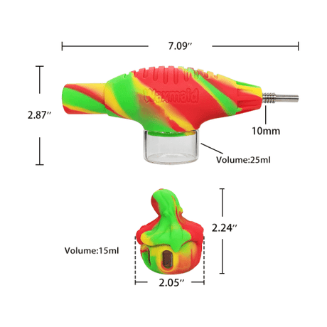 Waxmaid Airship Nectar Collector Kit in vibrant colors with dimensions displayed