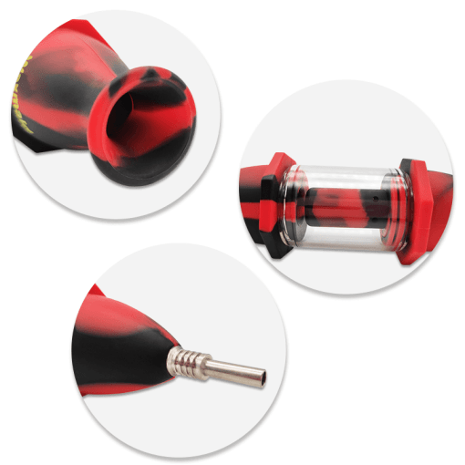 Waxmaid Capsule Silicone Glass Nectar Collector in red and black, multiple angles shown