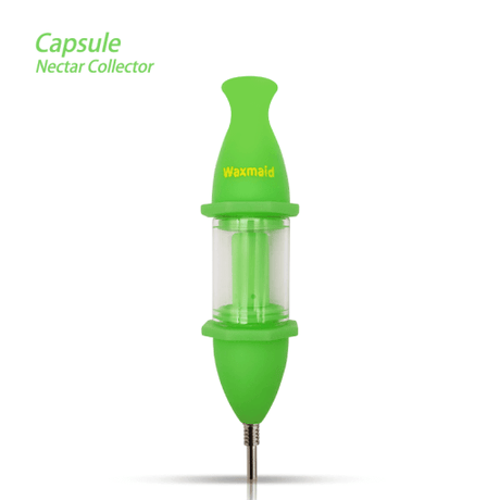 Waxmaid Capsule Silicone Glass Nectar Collector in GID Green, Front View
