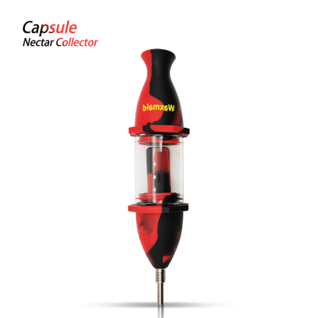 Waxmaid Capsule Silicone Glass Nectar Collector in Black Red - Front View