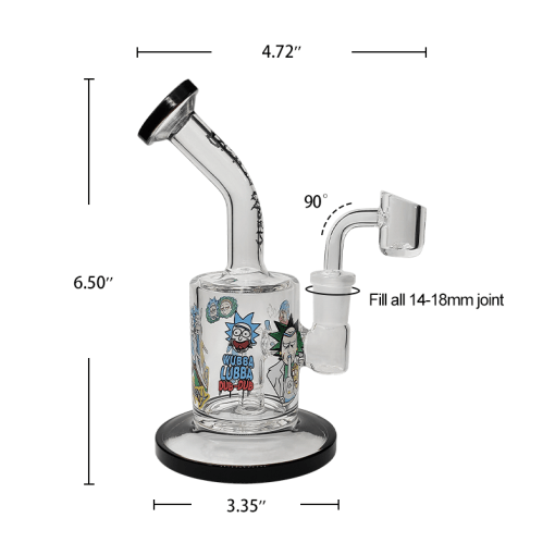 Waxmaid Rick and Morty themed glass dab rig with angled neck and detailed design