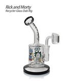 Waxmaid Rick and Morty themed glass dab rig with clear recycler design - front view