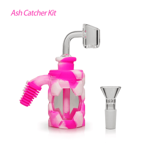 Waxmaid 4.96'' Silicone & Glass Ash Catcher Kit in Pink Cream - Front View