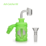 Waxmaid 4.96'' Silicone & Glass Ash Catcher Kit in GID Green with Clear Bowl - Front View
