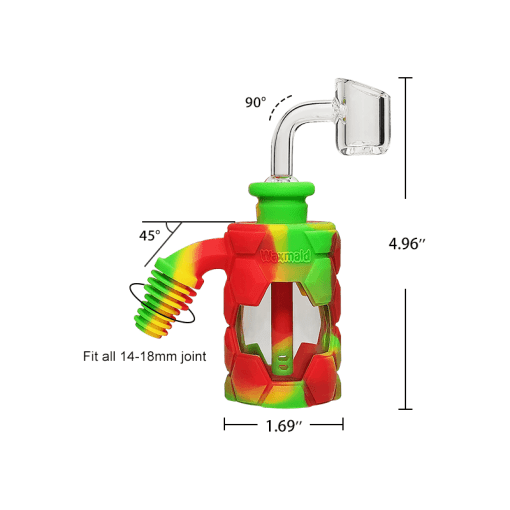 Waxmaid 4.96'' Silicone & Glass Ash Catcher Kit in Rasta Colors, Front View