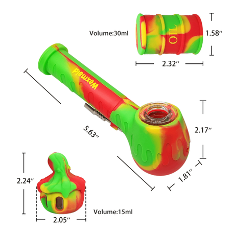 Waxmaid Gentleman 2-in-1 Handpipe & Nectar Collector in red and green with dimensions